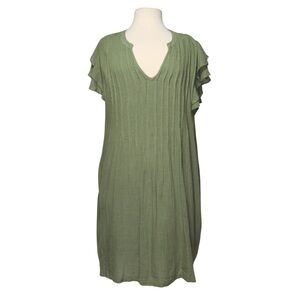 Sundance Dress Ruffled Sleeves Size XL V-Neck Green Cotton-Viscose